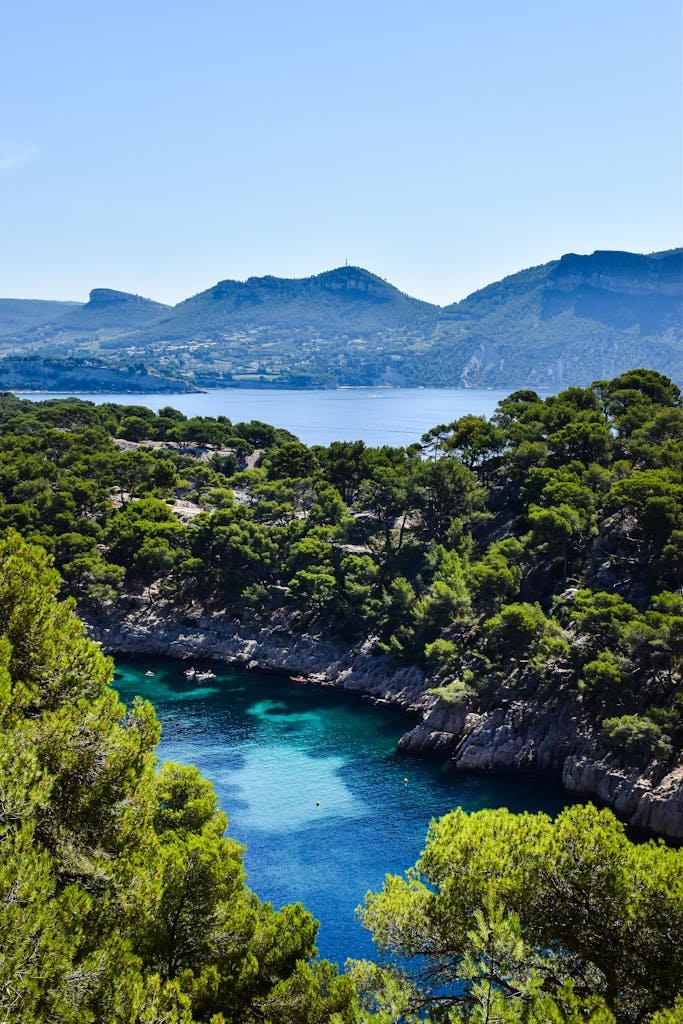A breathtaking view of Calanques in Provence, showcasing clear waters and lush greenery.